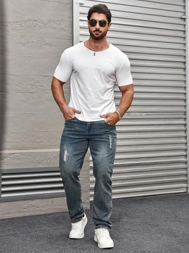 Image of URBAN POCKETS Jeans for Men | Distressed Denim Pants with Slim Tapered Fit & Washed Look (Comfort-Tarry-U06-U07)