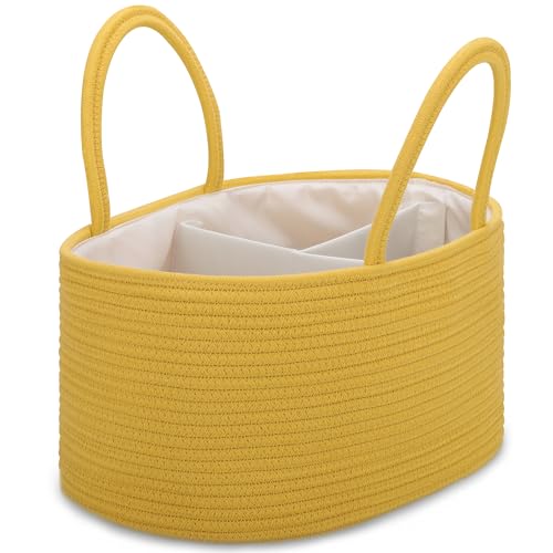 Image of COMSE Large Baby Diaper Caddy Organizer for Girl Boy, Car Caddy with Handles, Cotton Rope Basket for Changing Table, Nursery Organizer, Gift for Baby Shower and Registry Must Have, Harvest Gold