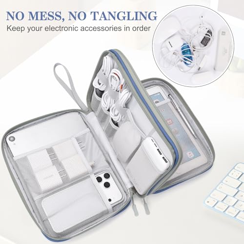 Image of FYY Electronic Organizer, Extra Large Travel Cable Organizer Bag Pouch Portable Waterproof Double Layers All-in-One Storage Bag for iPad, Cable, Power Bank, Laptop Charger for Office, Blue-Pattern