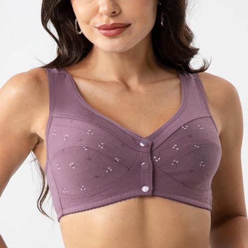 Image of Daisy Bras for Older Women Front Closure, Comfort Breathable No Underwire Daisy Bra for Seniors Purple 40