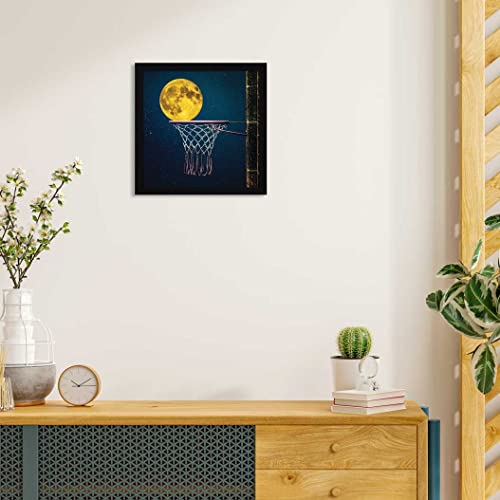 Image of PUJA JITESH ART Full Moon Over Bamboo Basket Ball Net Wall Painting For Home Decoration|Serene Floral Moonlight Decor|13 X13 Inches