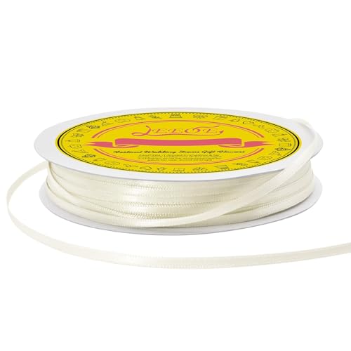 Image of Double Face Ivory Satin Thin Ribbon 1 /8 inch X 100 Yards Polyester Ivory Ribbon for Gift Wrapping Very Suitable for Weddings Party Hair Bow Invitation Decorations and More