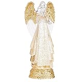 Raz Lighted Angel with Gold Swirling Glitter Water Lantern Snow Globe - 13 Inch Battery Operated