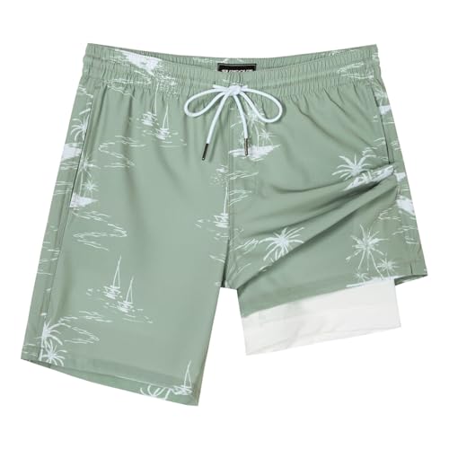 Image of SURF CUZ Mens Swim Trunks with Compression Liner Swim Shorts 7 inch Swimming Trunks Stretch 7 Inch Swim Suits Quick Dry