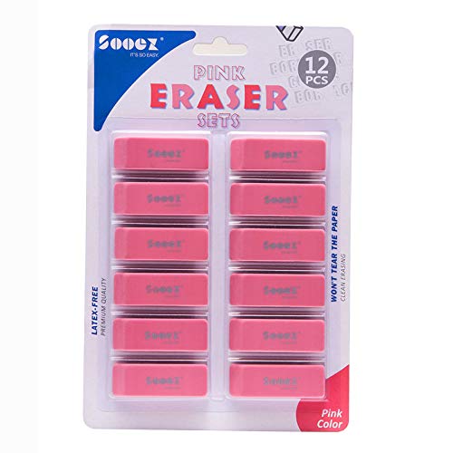 Sooez Pink Erasers,12 Pack Pencil Eraser for Kids, Pink Pearl Erasers for Drawing, kneaded Rubber Erasers for Big Mistakes School Supplies for Kids Students Teachers Artist