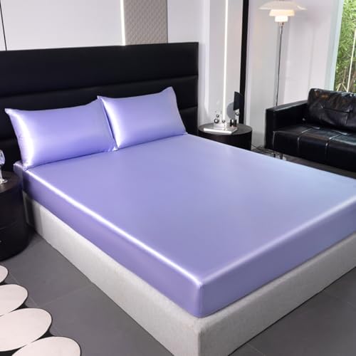 Silky Satin Fitted Sheet - Bottom Sheet - Deep Pocket - Breathability Shrinkage and Fade Resistant-Easy Care -1 Fitted Sheet Only (Lavendar, Queen)