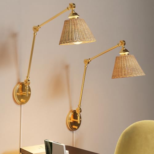 Image of Plug in Wall Sconce, Gold Adjustable Swing Arm Wall Lamp, 1 Pack