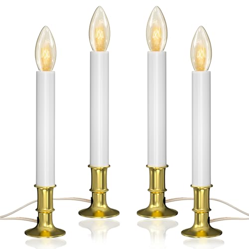 Txcigech Electric Christmas Window Candle Lights - 4-Pack with Dusk-to-Dawn Auto Sensor Plug-in Corded Window Candle Lamps with C26 Incandescent Bulbs for Holiday Home Decor