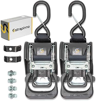 Strapinno 2PCS Retractable Ratchet Straps (1 7/8 in x 4 ft) Heavy Duty Transom Tie-Downs for Boat, PWC Trailer - Extra Mounting Brackets & Bolt Set,Safety Latch S-Hook,Break Strength 2,600LBS/1,180KG