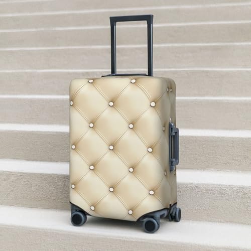 Beige Diamond Pattern Elastic Travel Luggage Covers Dustproof Scratch-Resistant Suitcase Protector Fit 22-24 Inch 6