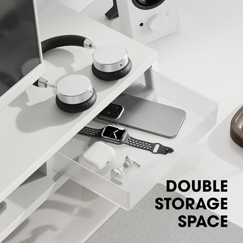 Image of Fenge Dual Monitor Stand, Monitor Riser with Drawer, 42.5 Inch Large Computer Monitor Stand for 2 Monitors, 2 Tier Wooden Desk Shelf for Top of Desk