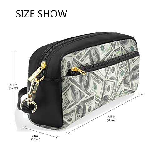 Sletend Money Print American Large Capacity Pencil Case Portable Pencil Bag Pu Leather Comestic Makeup Bag Organizer Make Up Pouch With Handle For Boys Girls Adults Students #TOP2