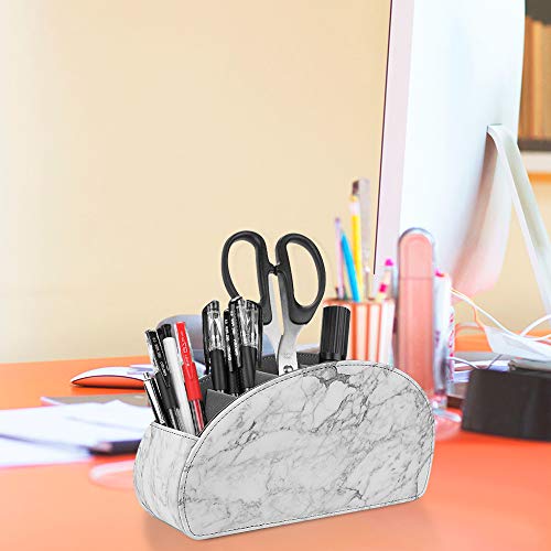 Image of SITHON Remote Control Holder with 5 Compartments - PU Leather Remote Caddy Desktop Organizer Store TV, DVD, Blu-Ray, Media Player, Heater Controllers, Marble