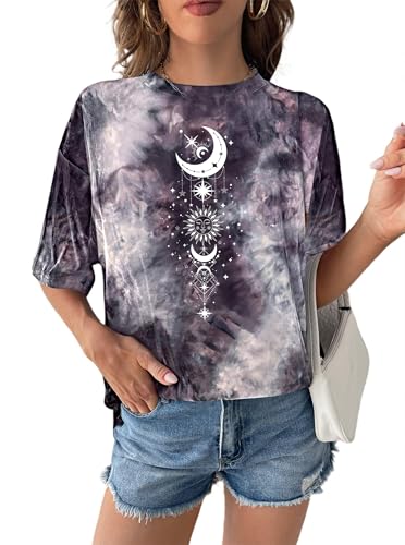 Image of Remidoo Women's Casual Oversized T Shirt Short Sleeve Graphic Tee Letter Tie Dye Shirts