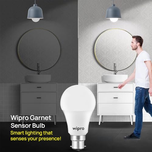 Image of wipro Garnet 9W Motion Sensor LED Bulb for Modern Home | 4 Meter Radius Sensor Area | Auto Off After 60 Seconds Inactivity | Cool Day White (6500K) | Pack of 4