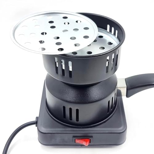 Image of Electric Charcoal Burner 500W with Wooden Handle Mesh Basket | Fast Coal Heater for BBQ, Incense, Cooking | On /Off Switch | Extra Mesh | 110V Portable Stove