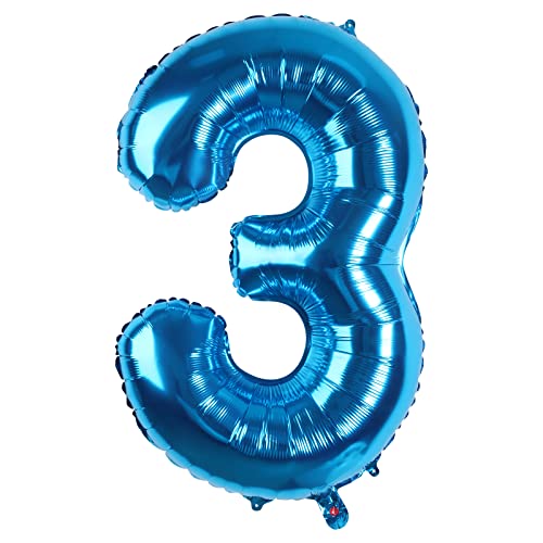 Fowecelt Folienballon Luftballon 3 Geburtstag: 3 Luftballons Zahl Geburtstagsdeko 3 Jahre Junge Kindergeburtstag Deko XXL 100cm Blau-Riesen Folienballon zum Geburtstag Fliegt mit Helium Cover