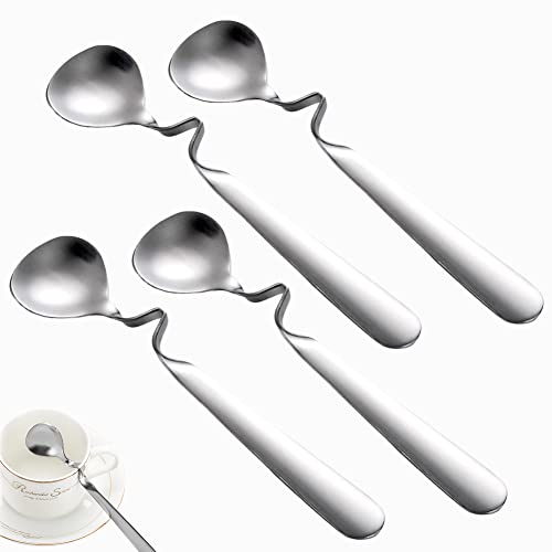 Cuillères à café en acier inoxydable Plier,4 pièces Cuillère à Miel et Confiture,Conception suspendue,Suspension Extrémités Tasse Miel Cuillère courbes Suspension Cuillère à confiture Cover