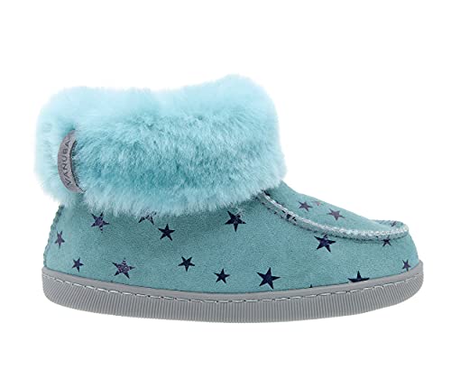 Vanuba Peppin – Hausschuhe aus Leder für Kinder Jungen & Mädchen mit Futter aus Schafwolle – Größe: 33, Farbe: Türkis