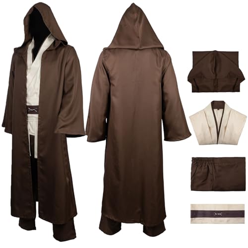 GINLANIME Jedi-Style Costume for Mens Force Master Cosplay Costume Tunic Pant Belt Suit for Adult Halloween Cosplay Outfit Brown L