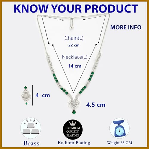 Image of ZENEME Rhodium Plated Brass Silver Toned Floral & Tear Drop Blue Crystal American Diamond Necklace With Earring Jewellery Set For Women