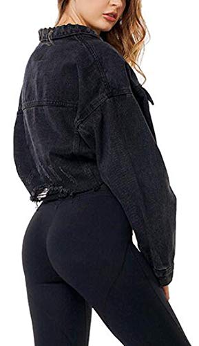 Women's Denim Jacket Distressed Oversized Short Crop Jean Top4