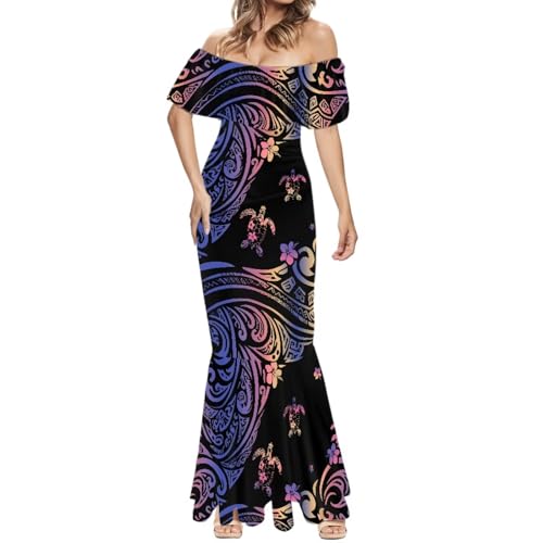 Image of Polynesian for Women S-7XL Off Shoulder Maxi Dress Hawaiian Summer Dresses