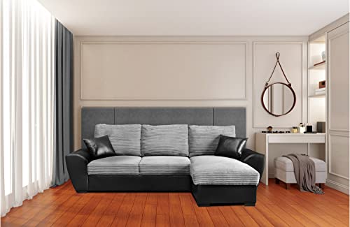 FURNITURESTOP. Gianni Corner Sofa Bed with Storage Space,Black Grey Sofa Bed 3 Seater,Cushions Included (Right Hand Corner, Black/Grey) - Image 5