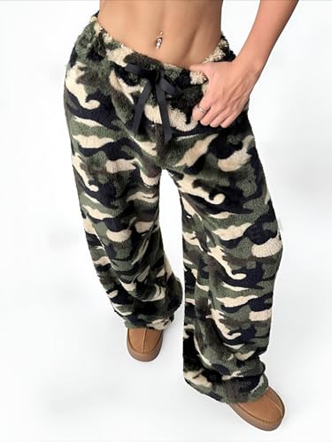 Image of Leopard Pants Women Therian Fuzzy Pajama Pants Y2k Cheetah Pants Grunge High Waisted Fluffy Pants