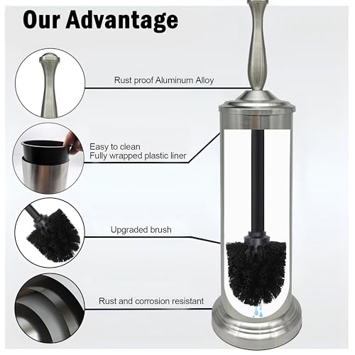 Image of Brushed Nickel Toilet Bowl Brush with Holder, Durable Bathroom Cleaning Tool, Modern Design for Easy Toilet Maintenance, Bathroom Cleaner Brush for Efficient Cleaning and Hygiene