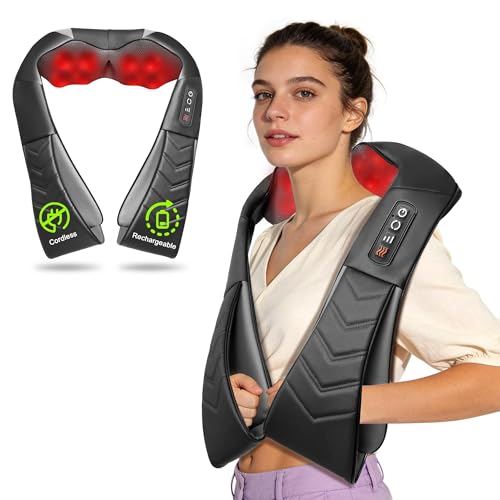 UFFAE Cordless Shiatsu Neck and Back Massager with Heat Electric Deep Tissue Kneading Neck and Shoulder Massage Best Gifts for Women Men Mom Dad Mothers Fathers Day Birthday Gift Black (Cordless