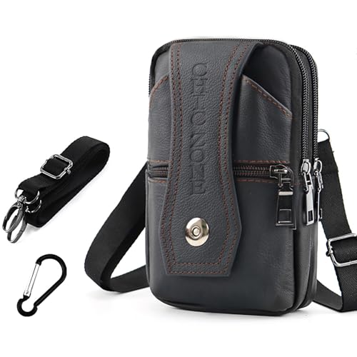 Sacoche Bandoulière Ceinture Homme en Cuir pour Téléphone - Mini Sac Bag Portable pour Voyage à Pochettes Petit Pochette Banane en Téléphone Poche...