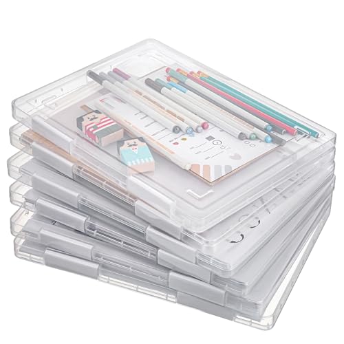 Image of 6 Pcs A4 Paper Organizer Box, Clear A4 File Portable Project Case, Plastic Scrapbook Paper Organizer Containers for Craft Paper Storage, Portable Board Storage for Art Supplies 8.6 inch x 12.4 inch Letter Pap