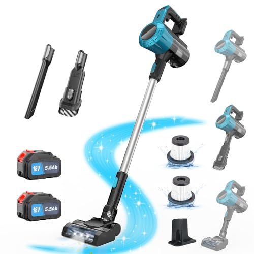 Aspiradora inalámbrica para Makita baterías de 18 V, 45000Pa, 550W; aspiradora para pelo de mascotas, suelos de madera, baldosas, alfombras e interiores de coches; incluye 2 baterías de 5500mAh