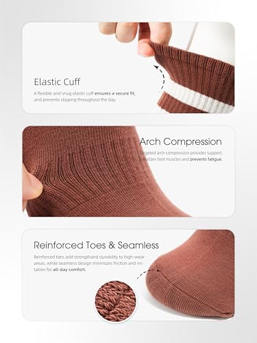 Image of 90% Cotton Women Socks, 4 Pairs Comfy Athletic Socks for Running & Casual Wear with Seamless Toe&Arch Support, Size 6-9