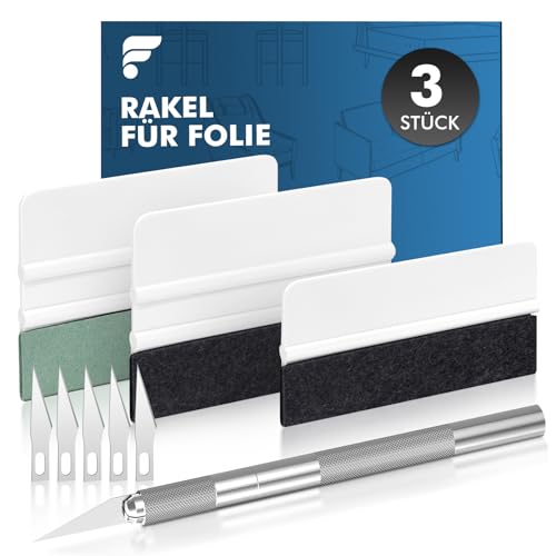 Shinfly Professionelles Rakel für Folie Rakel Set Enthält 3 hochwertigen Rakeln 1 Präzisionsschneider und 5 Ersatzklingen; Folierungs Werkzeug Geeignet für Anbringen von Fensterfolie und Autofolien