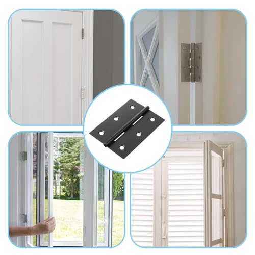 2 Pcs 2.5\" Stainless Door Hinges,Stainless Steel Folding Butt Hinge Door Hinges with 12pcs Screws for Doors Windows Wooden Boxes (Black)