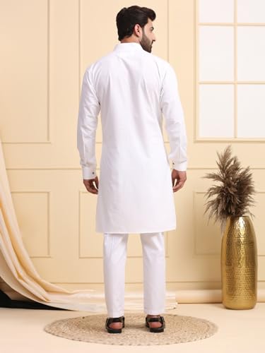 Image of MIDAV Mens Cotton Poplin Kurta for Festivals & Events | Solid Plain Weave Full Sleeves Mandarin Collar Kurta |Classic Design, Premium Comfort, and Versatile Style |IFK076-A P
