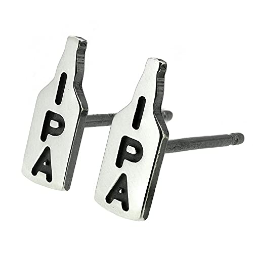 Tiny IPA Craft Beer Bottle Polished Sterling Silver Stud Earrings Handmade in USA