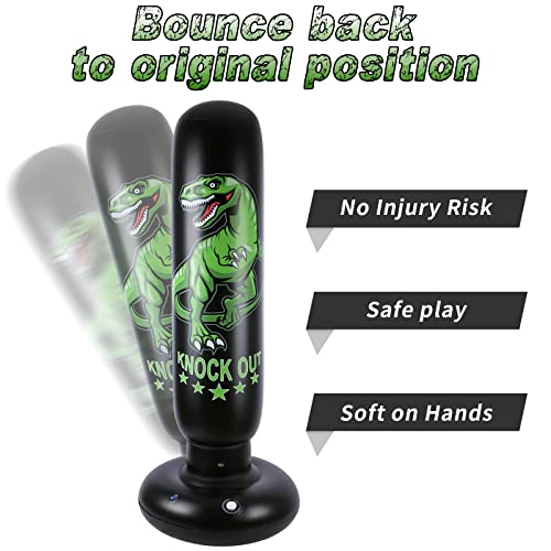 Dinosaur Punching Bag For Kids - 63 Inch Inflatable Boxing Bag With Gloves - Children Sports Toys Exercising Boxing Set For Training Karate And Taekwondo - Freestanding Tumbler Bounce Back New 2022 #TOP6