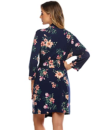 Hotouch Women Kimono Robes Cotton Lightweight Robe Short Knit Bathrobe Soft Sleepwear Ladies Loungewear S-Xxl (S, Navy Floral) #TOP3