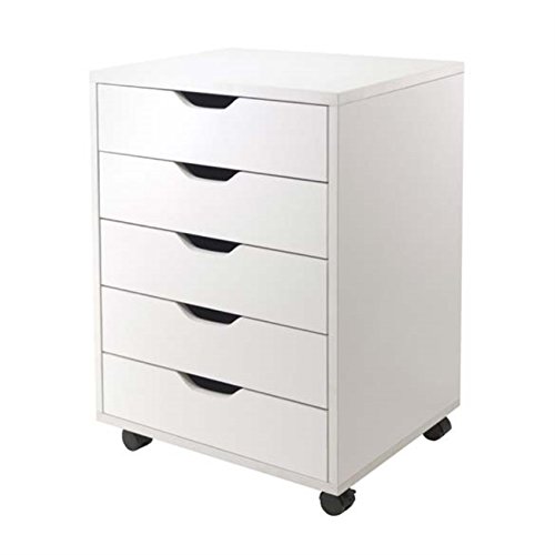 Ergode Wood Halifax 5-Drawer Cabinet - White, Solid Beech Wood, Easy Assembly, 20lbs Weight Capacity, Vertical Design, Casters, Declutter & Organize