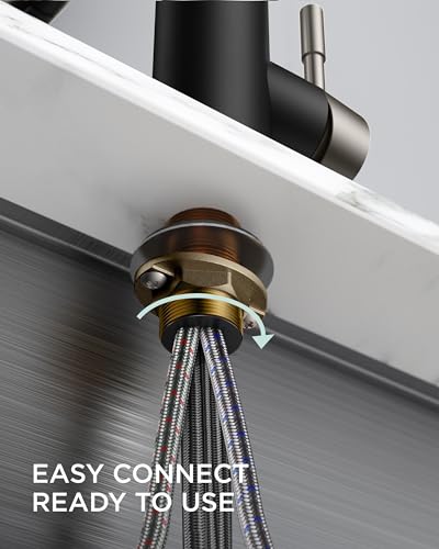 Image of FORIOUS Kitchen Faucet with Pull Down Sprayer, Stainless Steel Commercial Single Handle Classic Spring Pull Out Sink Faucet for Pot Filler, Farmhouse Camper Bar Laundry Room, Black Brushed