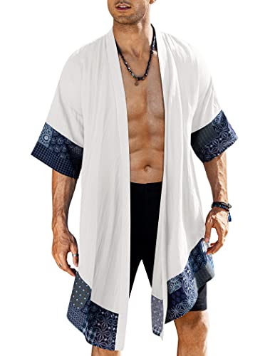 COOFANDY Men's Ruffle Shawl Collar Lightweight Cardigan Long Kimono Jackets Open Front Drape Cape Coat
