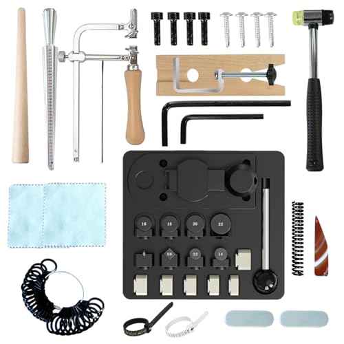 IvySync 15pcs Spoon Ring Bending Tool Kit Multi-Functional Ring Bending Machine with Sizer Measuring Tool and Nylon Dies Making Tool Jewelry Making Measuring Tool Set for Soft Metals