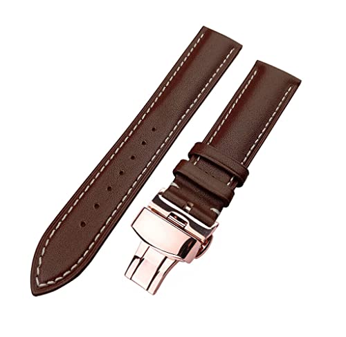 Image of 18mm 19mm 20mm 21mm 22mm 23mm 24mm Genuine Leather Butterfly Deployment Clasp Buckle Watch Band Strap Black Dark Brown TAN Blue Rose Black Gold White