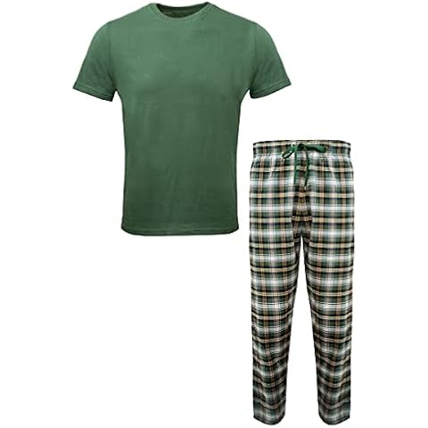 ALIZA Soft Cotton Men's Pyjama Sets Night Suits in 4 Designs | Sleepwear PJS Round Neck Tshirt with Long Pants Two Piece Nightwear Gents Suits (L, Green) Cover
