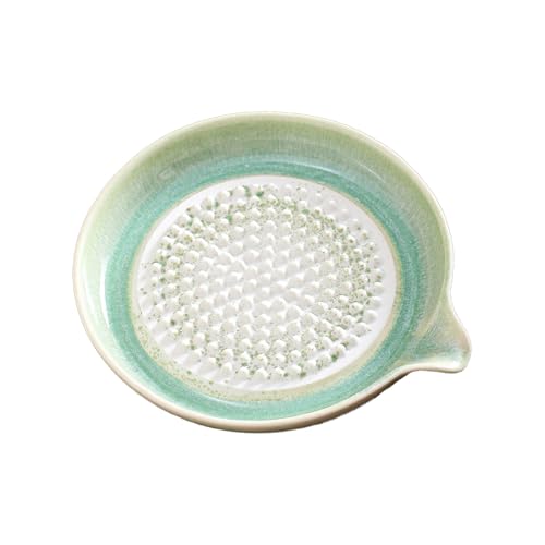 Gradient Ceramic Grater Plate - Handheld Kitchen Grinding Dish with Spout, Porcelain Ginger Garlic Wasabi Grater for Ginger,Chee