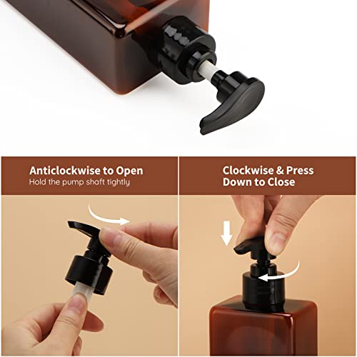 Image of Segbeauty Shampoo Bottles, 3pcs 16.9oz 500ml Refillable Pump Dispenser with Labels, Empty Reusable Plastic Press Bathroom Hotel Shower Containers for Shampoo Conditioner Body Soap Hand Soap Gel Amber
