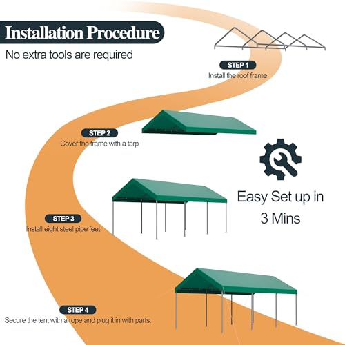 Image of Shintenchi 10x20ft Heavy Duty Carport with UV&Wind Resistant Canopy,Portable Carport Garage Shelter with Stable Powder-Coated Steel Frame,Outdoor Carports for Car,Bike,Camp,Storage-Green
